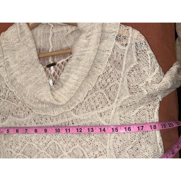 Free People Cream High Asymmetrical Turtleneck Crochet Sweater Women's Size XS - Picture 7 of 9